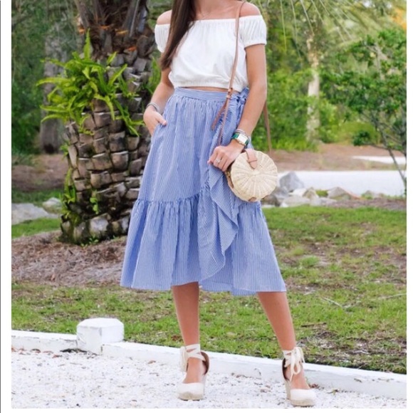 J. Crew Dresses & Skirts - J CREW Ruffle Wrap Skirt Shirting Stripe